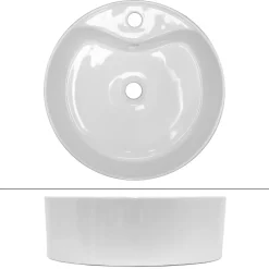 Vasque À Poser|ECD Germany Lavabo Ronde en Céramique, 460x460x155 mm, Blanc, avec Garniture de Vidage