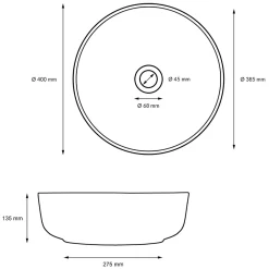 Lavabo|ECD Germany Lavabo salle de bain céramique blanc avec garniture de vidange 400x400x135 mm