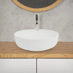 Lavabo|ECD Germany Lavabo salle de bain céramique blanc avec garniture de vidange 400x400x135 mm