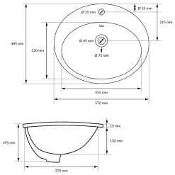Vasque À Encastrer|Ml-Design Lavabo salle de bain encastrable ovale évier en céramique blanc 570x195x485 mm