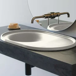 Poalgi Lavabo semi-encastré résine Wraitom 64x14,5x42 cm blanc marfil série DAL