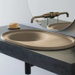 Poalgi Lavabo semi-encastré résine Wraitom 64x14,5x42 cm beige albero série DAL
