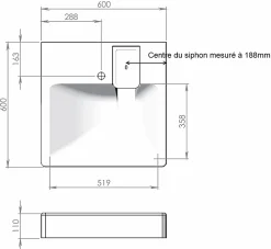 Plusdeplace Lavabo spécial Machine À Laver Gpm2 - Siphon déporté dans le coin - 47cm de profondeur libéré sous la vasque - Pour machine à lave