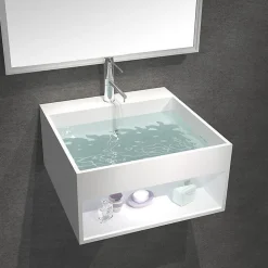 Rue Du Bain Lavabo Suspendu Carré - Solid Surface Blanc Mat - 50x50 cm - AllDay