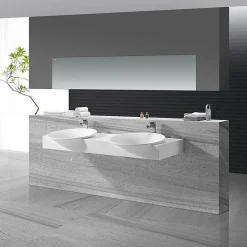 Rue Du Bain Lavabo Suspendu Double Vasque Solid surface Blanc Mat 140x45cm -Effect