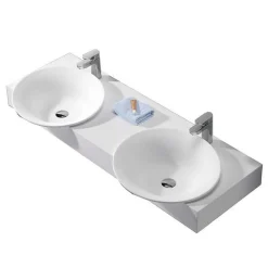 Rue Du Bain Lavabo Suspendu Double Vasque Solid surface Blanc Mat 140x45cm -Effect
