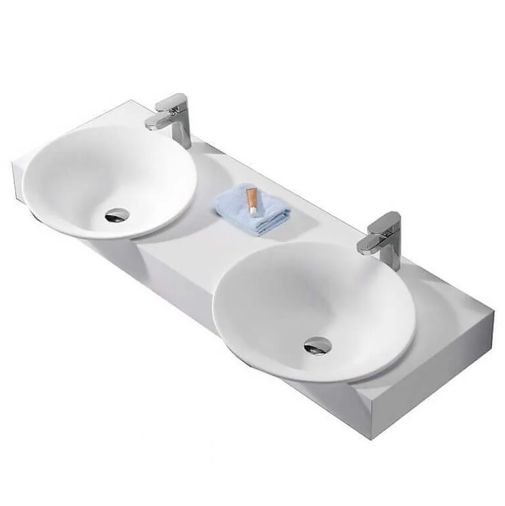 Rue Du Bain Lavabo Suspendu Double Vasque Solid surface Blanc Mat 140x45cm -Effect