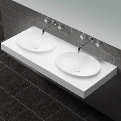 Rue Du Bain Lavabo Suspendu Double Vasque Moulées Solid surface Blanc 120cm Origin
