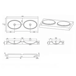 Rue Du Bain Lavabo Suspendu Double Vasque Moulées Solid surface Blanc 120cm Origin