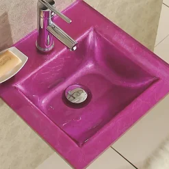 Wikao Lavabo suspendu verre rose et chrome Bubble - Rose