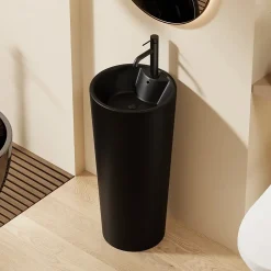 Lavabo|Dileci Lavabo Totem Design Rond et Épuré Noir Mat en Céramique H83 -