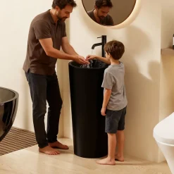 Lavabo|Dileci Lavabo Totem Design Rond et Épuré Noir Mat en Céramique H83 -