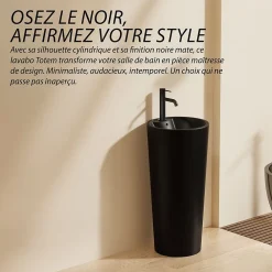 Lavabo|Dileci Lavabo Totem Design Rond et Épuré Noir Mat en Céramique H83 -