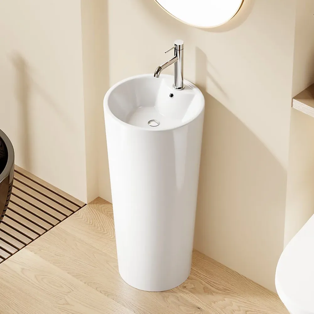 Dileci Lavabo Totem Design Rond et Épuré Blanc H83 -