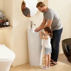 Dileci Lavabo Totem Design Rond et Épuré Blanc H83 -