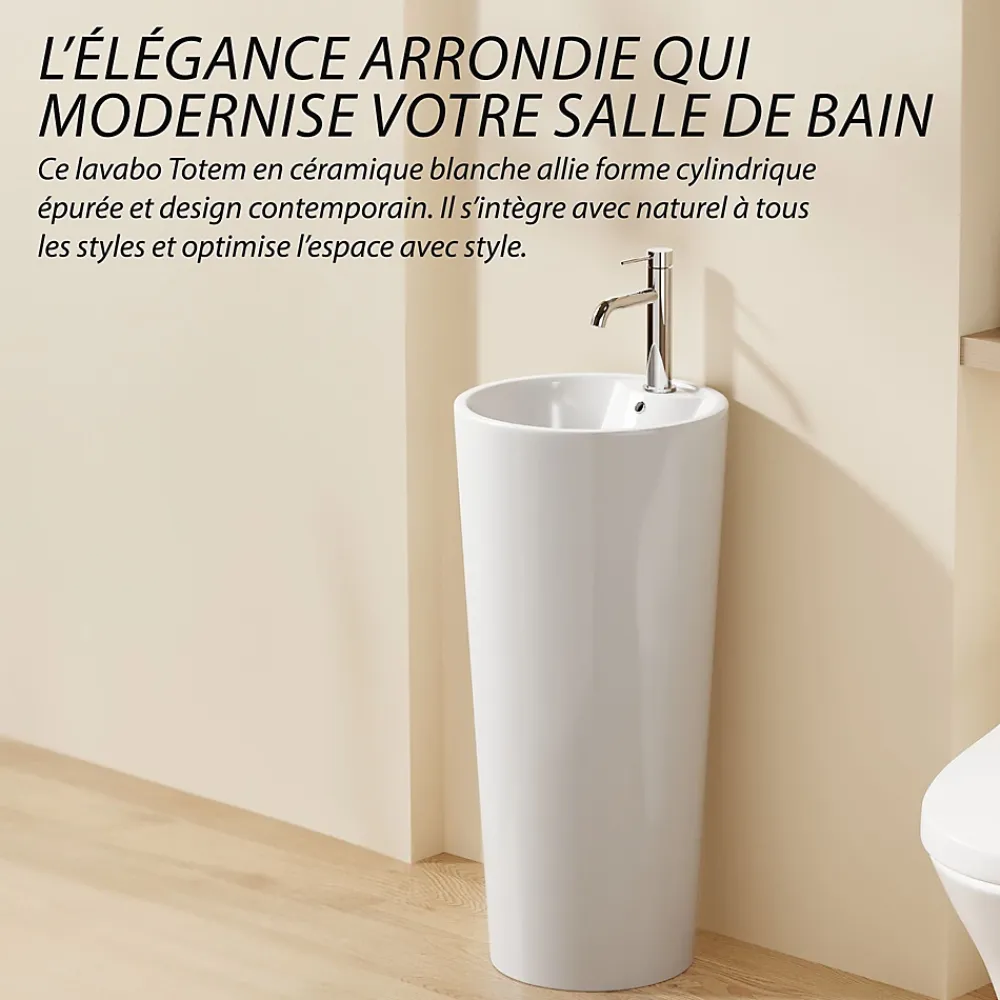 Dileci Lavabo Totem Design Rond et Épuré Blanc H83 -