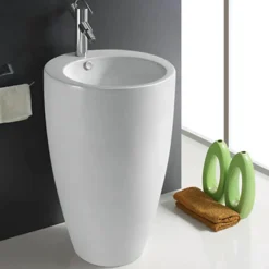 Lavabo|Rue Du Bain Lavabo Totem Rond - Céramique Blanc - 50x85 cm - Ove