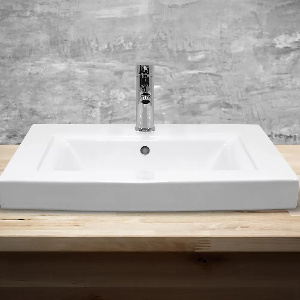 Vasque À Encastrer|ECD Germany Lavabo vasque a encastrer ceramique Evier encastré salle de bain 60x46x16 cm