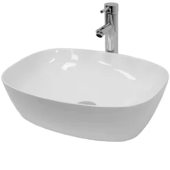 Vasque À Poser|ECD Germany Lavabo vasque a poser en ceramique blanche Evier ovale salle de bain 505x385 mm