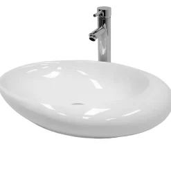 ECD Germany Lavabo vasque a poser en ceramique blanche Evier ovale salle de bain 585x375 mm