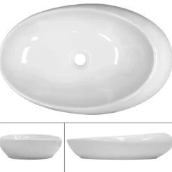 ECD Germany Lavabo vasque a poser en ceramique blanche Evier ovale salle de bain 585x375 mm
