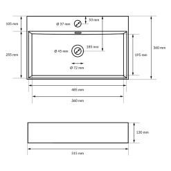 ECD Germany Lavabo vasque salle de bain en céramique suspendu / à poser angulaire 515x360mm