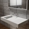 Lavabo|Bernstein Lavabo Vasque suspendu blanc mat 100x50x12cm en fonte minérale, montage mural, sans trou robinetterie - PB2155