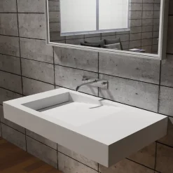 Lavabo|Bernstein Lavabo Vasque suspendu blanc mat 100x50x12cm en fonte minérale, montage mural, sans trou robinetterie - PB2155