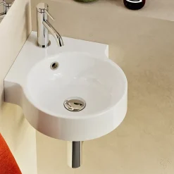 Lavabo|Lavaberg Lave main d'angle à suspendre Minéral Composite Blanc Brillant 38x38cm, H12,2cm, SAGA by Sanizéo