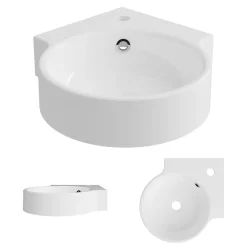 Lavabo|Lavaberg Lave main d'angle à suspendre Minéral Composite Blanc Brillant 38x38cm, H12,2cm, SAGA by Sanizéo
