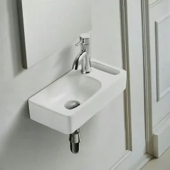Lavabo|Rue Du Bain Lave main Rectangle 44 cm avec Porte serviette Céramique Blanc- Pratic