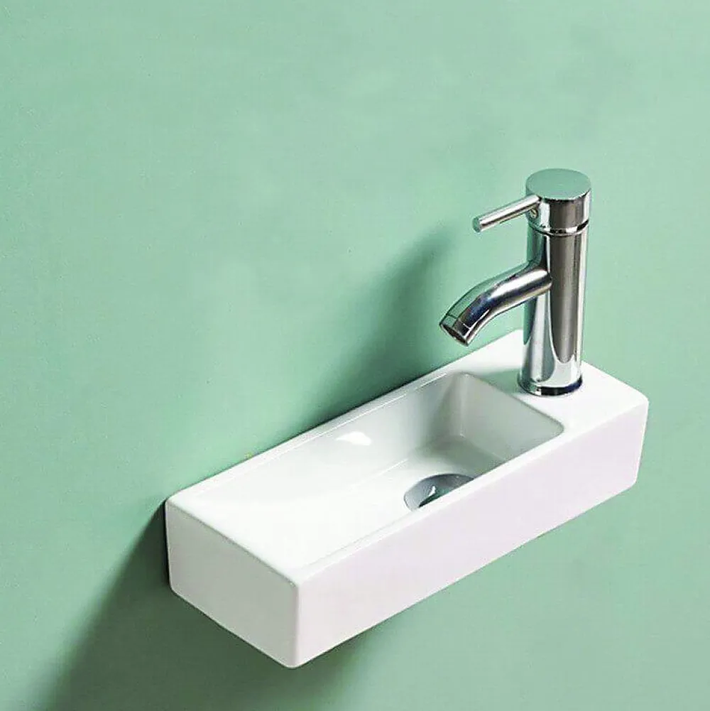 Rue Du Bain Lave main Rectangle Droite Céramique Blanc - 38x15 cm - Minimalist
