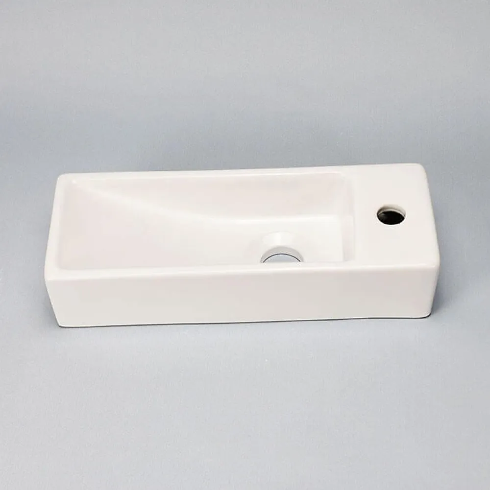 Rue Du Bain Lave main Rectangle Droite Céramique Blanc - 38x15 cm - Minimalist