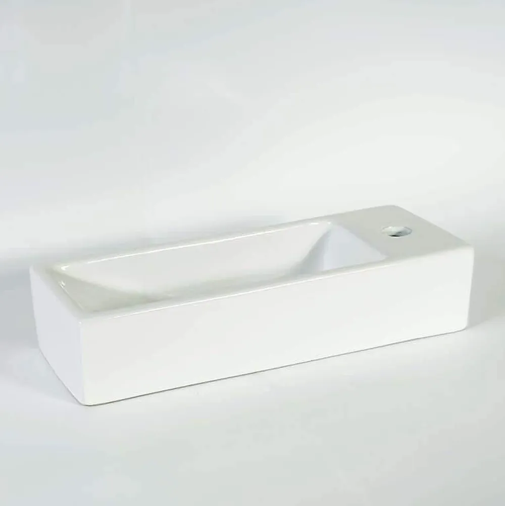 Rue Du Bain Lave main Rectangle Droite Céramique Blanc - 38x15 cm - Minimalist