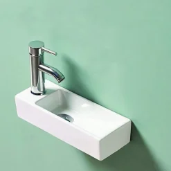 Lavabo|Rue Du Bain Lave main Rectangle Gauche Céramique Blanc 38x15 cm - Minimalist