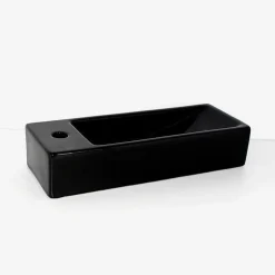 Lavabo|Rue Du Bain Lave main Rectangulaire Gauche Céramique Noire - 38x15 cm - Minimalist