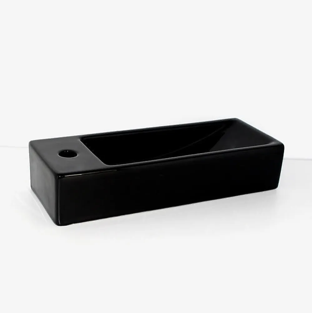 Lavabo|Rue Du Bain Lave main Rectangulaire Gauche Céramique Noire - 38x15 cm - Minimalist