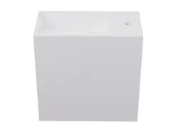 Vente-unique Lave main suspendu blanc en solid surface avec niche - Robinetterie à droite - 40 cm - PUMORI