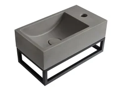 Lavabo|Vente-unique Lave main suspendu en béton avec support - Robinetterie à droite - L40 x l22 cm - UCHAMI