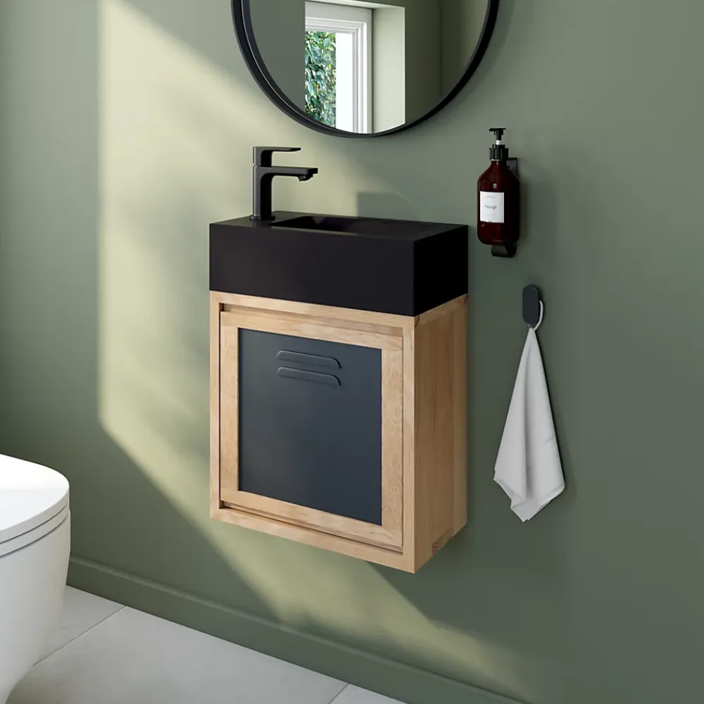 GoodHome Lave mains céramique l.45 cm, noir, Nira
