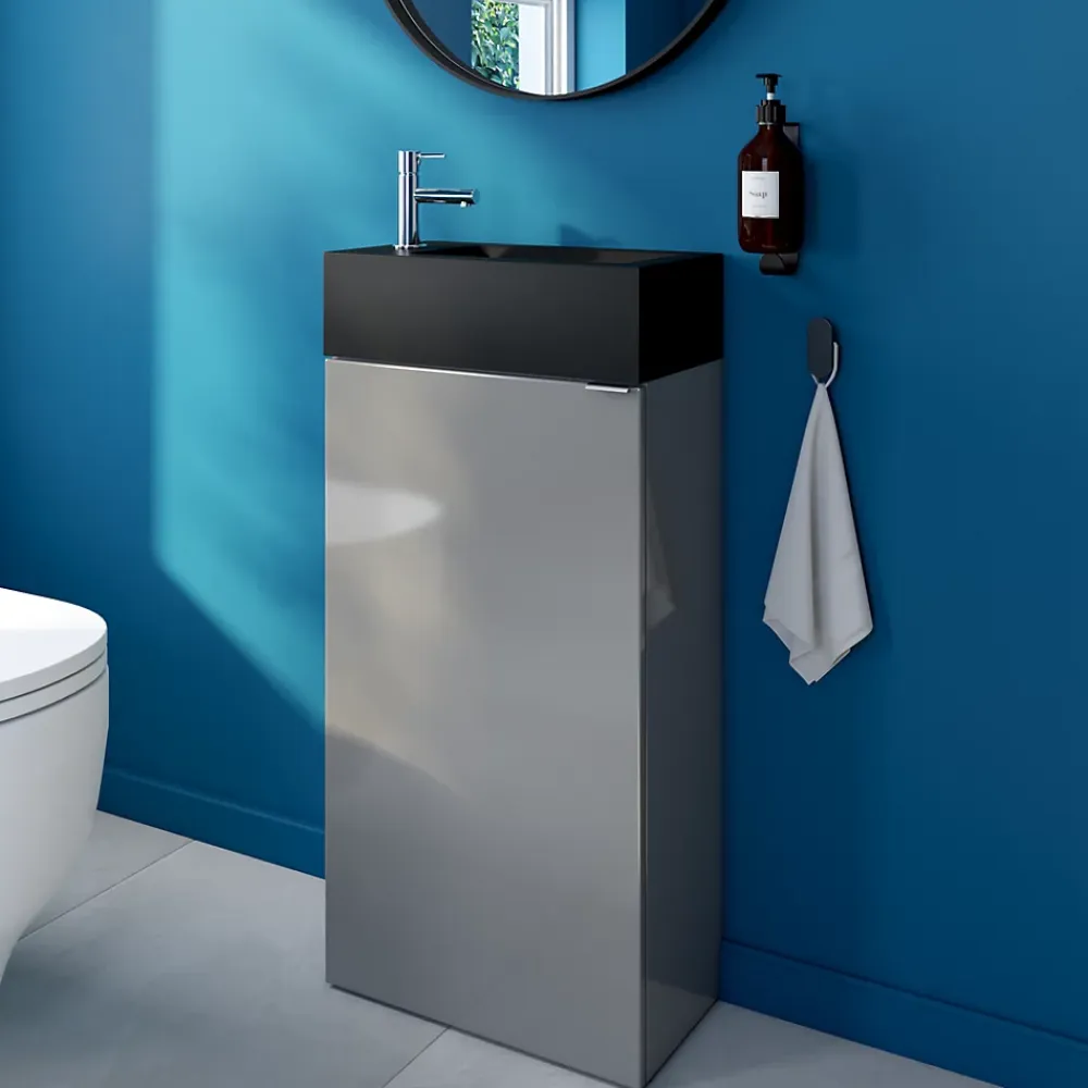 GoodHome Lave mains céramique l.45 cm, noir, Nira