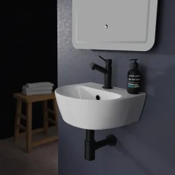 Lavabo|Planète Bain Lave mains en céramique à suspendre 35.5 cm avec trop plein - Lester
