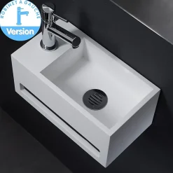 Planète Bain Lave mains Prato avec plage de robinetterie à gauche et porte-serviette
