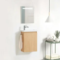 Lave-Mains|Bain-Bain Lave-main Prémonté Bois 40Cm + Vasque céramique Blanche BILY -