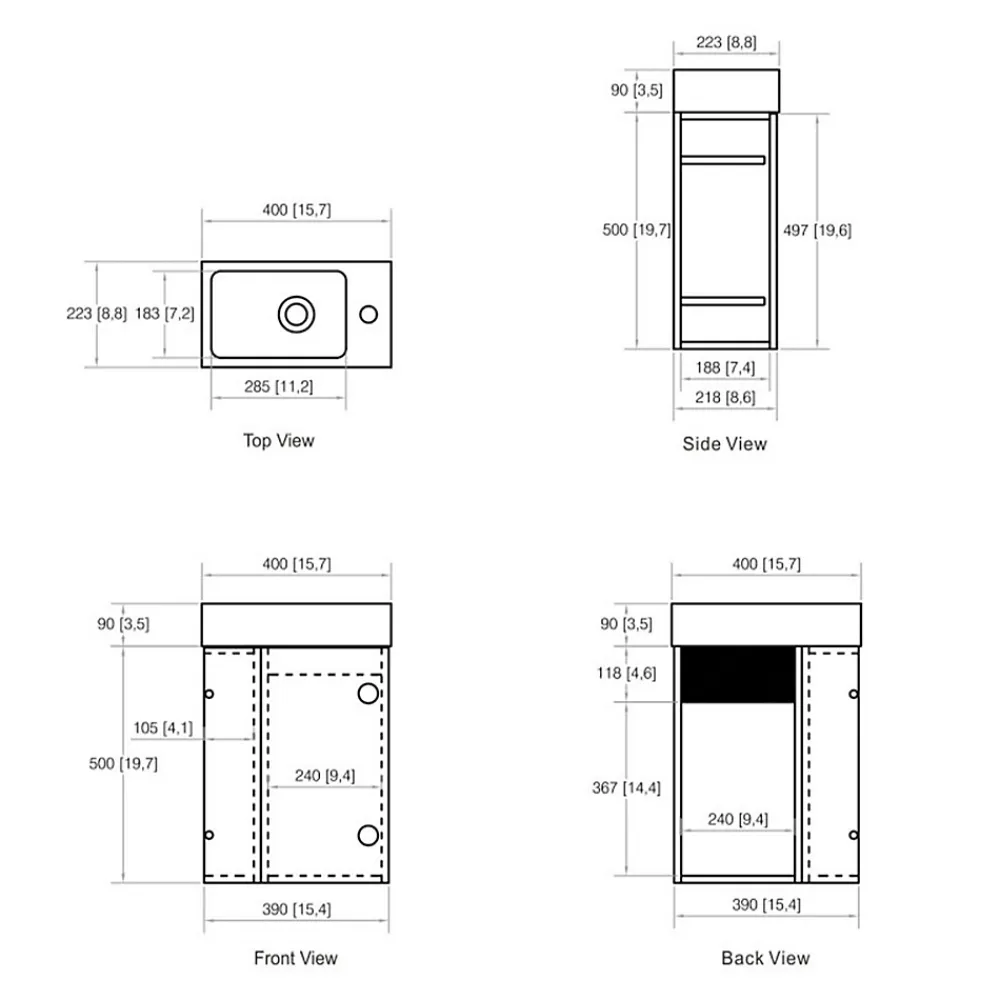 Jindoli Lave-main salle de bain Aquaba 40 cm finition blanc laqué