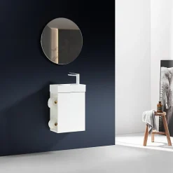 Jindoli Lave-main salle de bain Aquaba 40 cm finition blanc laqué