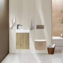 Jindoli Lave-main salle de bain Aquaba 40 cm finition chêne brun