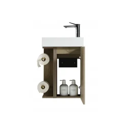 Jindoli Lave-main salle de bain Aquaba 40 cm finition chêne brun