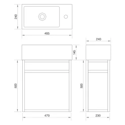 Plan Vasque Lave-Mains|Jindoli Lave-main salle de bain Aquafredo 50 cm finition métal noir