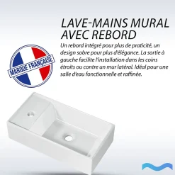 Lavabo|Dileci Lave-mains avec rebord sortie gauche (41,5x22x10cm) -